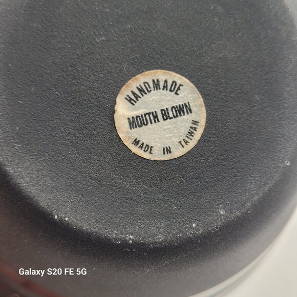 Vintage 7" Mouth Blown Black Textured Stripes Globe Vase - Picture 12 of 16